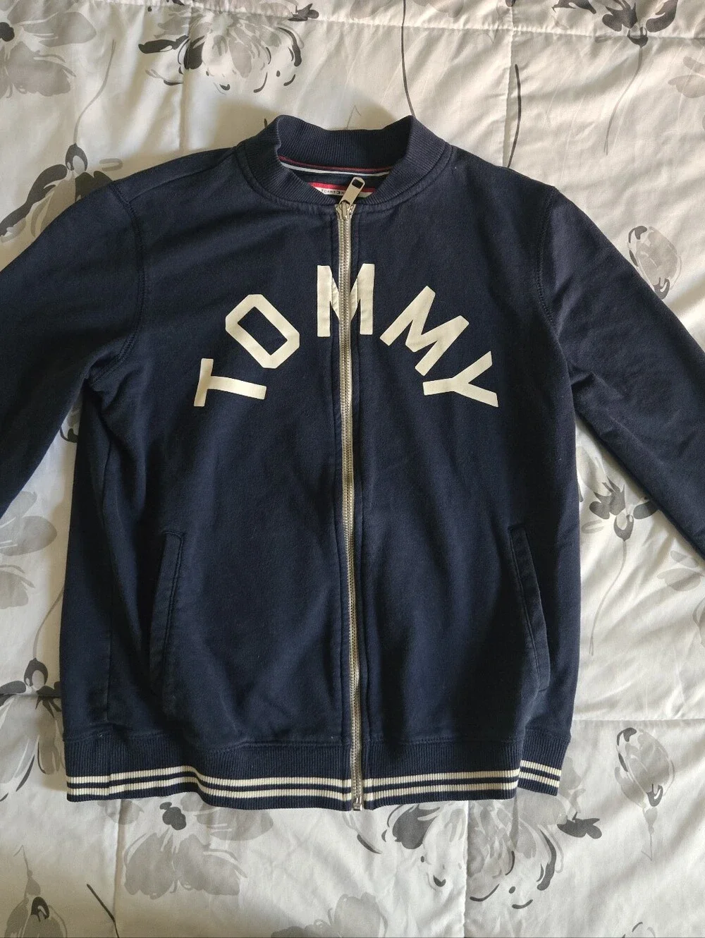 Tommy Hilfiger Navy Zip Front Kids Jacket with White Logo